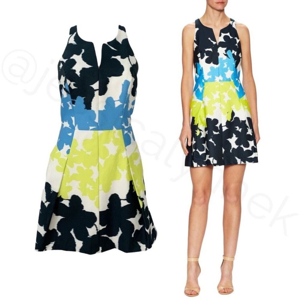 Milly Italian Cotton Split Neck Fit Flare Dress Sleeveless Size XL NEW